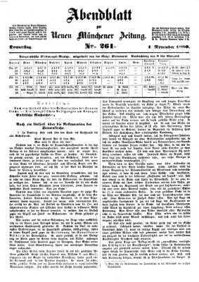 Neue Münchener Zeitung. Morgenblatt (Süddeutsche Presse) Donnerstag 1. November 1860