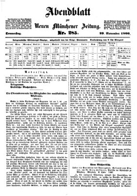 Neue Münchener Zeitung. Morgenblatt (Süddeutsche Presse) Donnerstag 29. November 1860