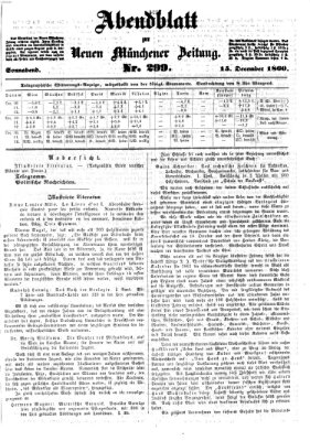 Neue Münchener Zeitung. Morgenblatt (Süddeutsche Presse) Samstag 15. Dezember 1860