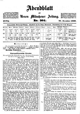 Neue Münchener Zeitung. Morgenblatt (Süddeutsche Presse) Freitag 21. Dezember 1860