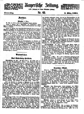 Bayerische Zeitung. Mittag-Ausgabe (Süddeutsche Presse) Donnerstag 3. März 1864