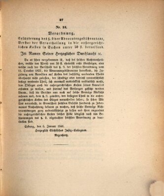 Gesetz-Sammlung für das Herzogtum Coburg (Coburger Regierungs-Blatt) Mittwoch 6. Januar 1841