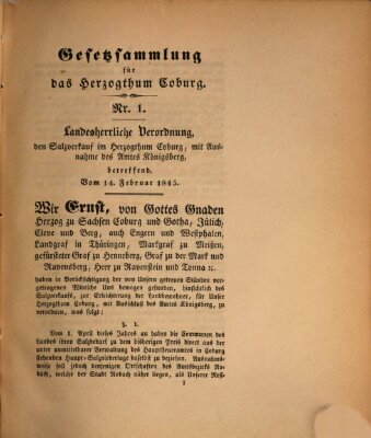 Gesetz-Sammlung für das Herzogtum Coburg (Coburger Regierungs-Blatt) Freitag 14. Februar 1845