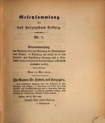 Gesetz-Sammlung für das Herzogtum Coburg (Coburger Regierungs-Blatt) Dienstag 13. Mai 1845