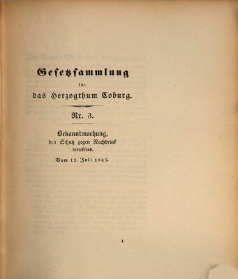 Gesetz-Sammlung für das Herzogtum Coburg (Coburger Regierungs-Blatt) Samstag 12. Juli 1845