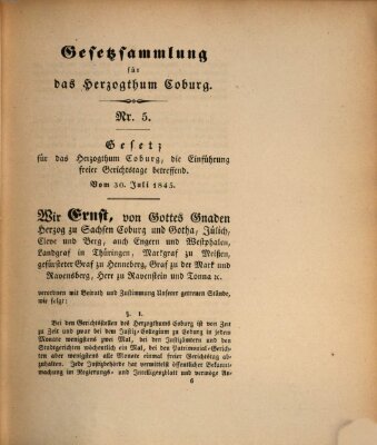 Gesetz-Sammlung für das Herzogtum Coburg (Coburger Regierungs-Blatt) Mittwoch 30. Juli 1845