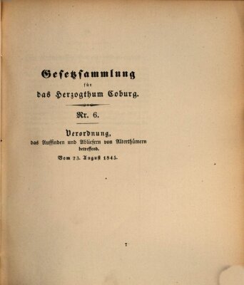 Gesetz-Sammlung für das Herzogtum Coburg (Coburger Regierungs-Blatt) Samstag 23. August 1845