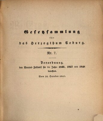 Gesetz-Sammlung für das Herzogtum Coburg (Coburger Regierungs-Blatt) Samstag 20. Dezember 1845