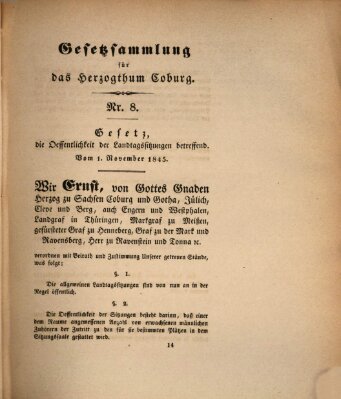 Gesetz-Sammlung für das Herzogtum Coburg (Coburger Regierungs-Blatt) Samstag 1. November 1845