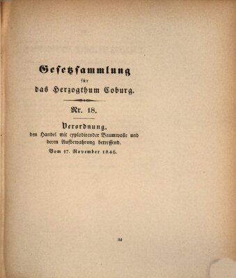 Gesetz-Sammlung für das Herzogtum Coburg (Coburger Regierungs-Blatt) Dienstag 17. November 1846