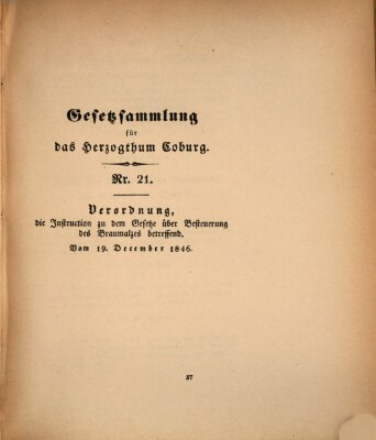 Gesetz-Sammlung für das Herzogtum Coburg (Coburger Regierungs-Blatt) Samstag 19. Dezember 1846