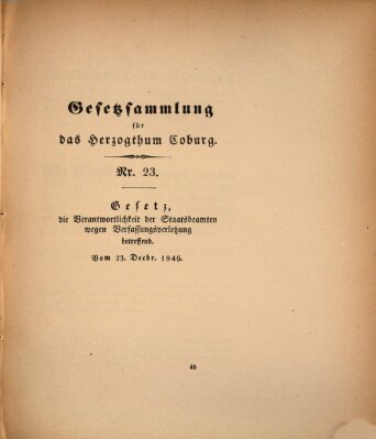 Gesetz-Sammlung für das Herzogtum Coburg (Coburger Regierungs-Blatt) Mittwoch 23. Dezember 1846