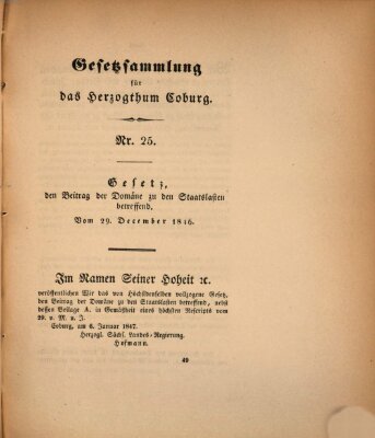 Gesetz-Sammlung für das Herzogtum Coburg (Coburger Regierungs-Blatt) Dienstag 29. Dezember 1846