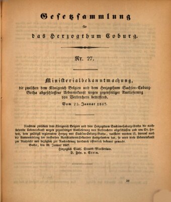 Gesetz-Sammlung für das Herzogtum Coburg (Coburger Regierungs-Blatt) Freitag 22. Januar 1847