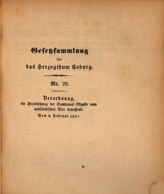 Gesetz-Sammlung für das Herzogtum Coburg (Coburger Regierungs-Blatt) Montag 8. Februar 1847