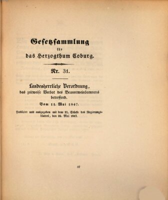 Gesetz-Sammlung für das Herzogtum Coburg (Coburger Regierungs-Blatt) Dienstag 11. Mai 1847