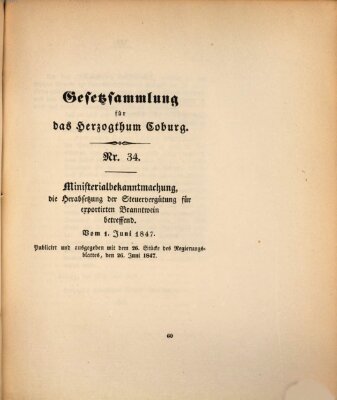 Gesetz-Sammlung für das Herzogtum Coburg (Coburger Regierungs-Blatt) Dienstag 1. Juni 1847