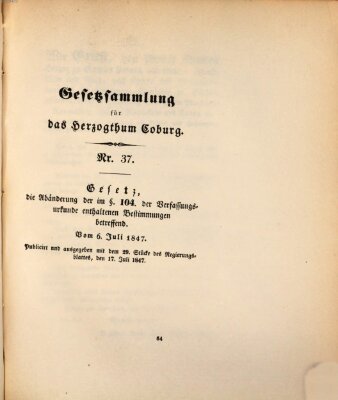 Gesetz-Sammlung für das Herzogtum Coburg (Coburger Regierungs-Blatt) Dienstag 6. Juli 1847