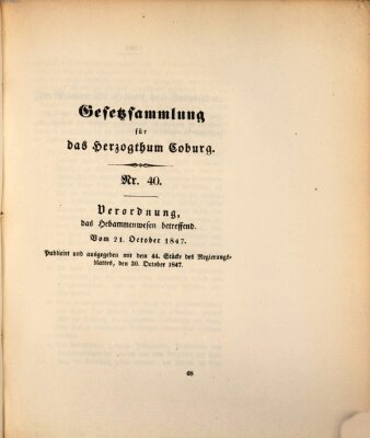 Gesetz-Sammlung für das Herzogtum Coburg (Coburger Regierungs-Blatt) Donnerstag 21. Oktober 1847