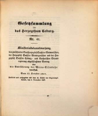 Gesetz-Sammlung für das Herzogtum Coburg (Coburger Regierungs-Blatt) Freitag 29. Oktober 1847