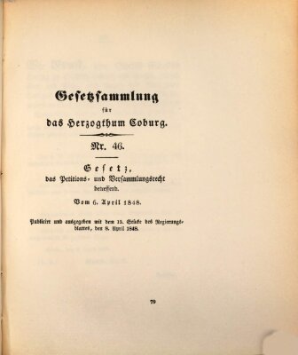 Gesetz-Sammlung für das Herzogtum Coburg (Coburger Regierungs-Blatt) Donnerstag 6. April 1848