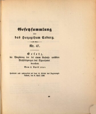 Gesetz-Sammlung für das Herzogtum Coburg (Coburger Regierungs-Blatt) Donnerstag 6. April 1848