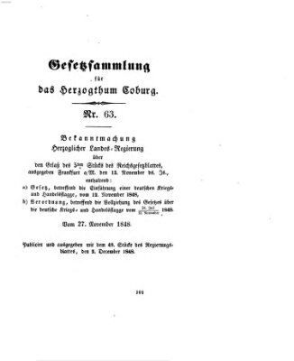 Gesetz-Sammlung für das Herzogtum Coburg (Coburger Regierungs-Blatt) Samstag 2. Dezember 1848