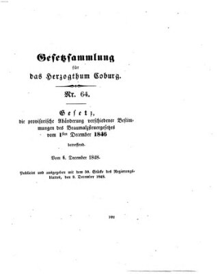 Gesetz-Sammlung für das Herzogtum Coburg (Coburger Regierungs-Blatt) Samstag 9. Dezember 1848