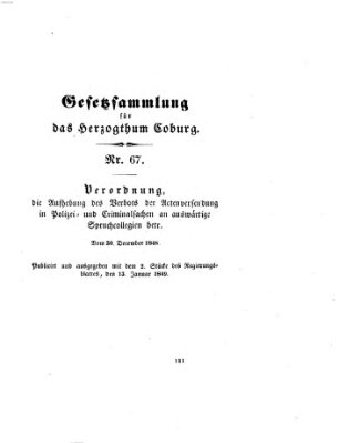 Gesetz-Sammlung für das Herzogtum Coburg (Coburger Regierungs-Blatt) Samstag 13. Januar 1849