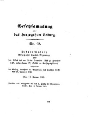 Gesetz-Sammlung für das Herzogtum Coburg (Coburger Regierungs-Blatt) Samstag 13. Januar 1849