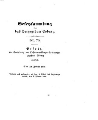 Gesetz-Sammlung für das Herzogtum Coburg (Coburger Regierungs-Blatt) Samstag 3. Februar 1849