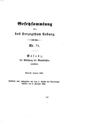 Gesetz-Sammlung für das Herzogtum Coburg (Coburger Regierungs-Blatt) Samstag 3. Februar 1849