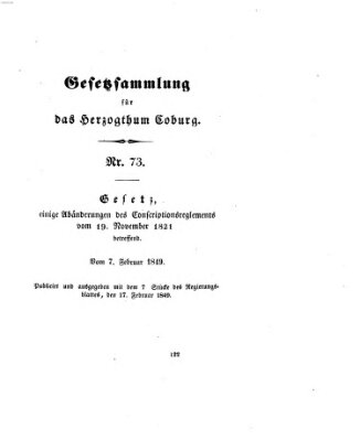 Gesetz-Sammlung für das Herzogtum Coburg (Coburger Regierungs-Blatt) Samstag 17. Februar 1849