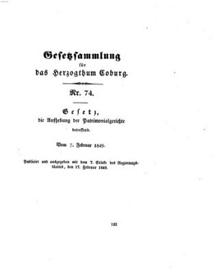 Gesetz-Sammlung für das Herzogtum Coburg (Coburger Regierungs-Blatt) Samstag 17. Februar 1849