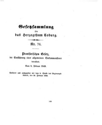 Gesetz-Sammlung für das Herzogtum Coburg (Coburger Regierungs-Blatt) Samstag 24. Februar 1849