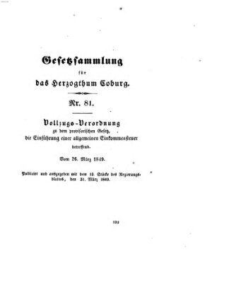 Gesetz-Sammlung für das Herzogtum Coburg (Coburger Regierungs-Blatt) Samstag 31. März 1849