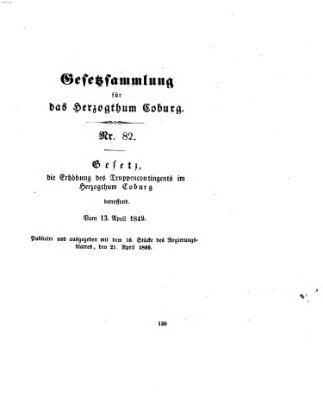 Gesetz-Sammlung für das Herzogtum Coburg (Coburger Regierungs-Blatt) Samstag 21. April 1849