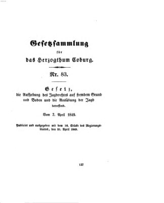 Gesetz-Sammlung für das Herzogtum Coburg (Coburger Regierungs-Blatt) Samstag 21. April 1849