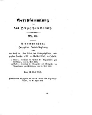 Gesetz-Sammlung für das Herzogtum Coburg (Coburger Regierungs-Blatt) Samstag 21. April 1849