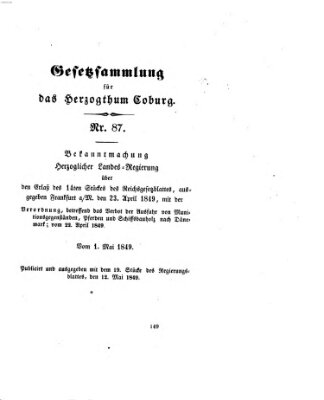 Gesetz-Sammlung für das Herzogtum Coburg (Coburger Regierungs-Blatt) Samstag 12. Mai 1849