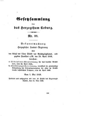 Gesetz-Sammlung für das Herzogtum Coburg (Coburger Regierungs-Blatt) Samstag 12. Mai 1849