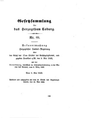 Gesetz-Sammlung für das Herzogtum Coburg (Coburger Regierungs-Blatt) Samstag 12. Mai 1849