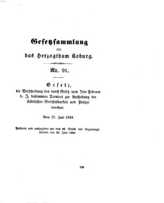 Gesetz-Sammlung für das Herzogtum Coburg (Coburger Regierungs-Blatt) Samstag 30. Juni 1849