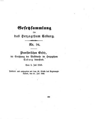 Gesetz-Sammlung für das Herzogtum Coburg (Coburger Regierungs-Blatt) Samstag 21. Juli 1849