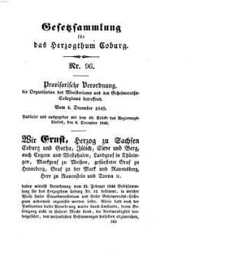 Gesetz-Sammlung für das Herzogtum Coburg (Coburger Regierungs-Blatt) Samstag 8. Dezember 1849