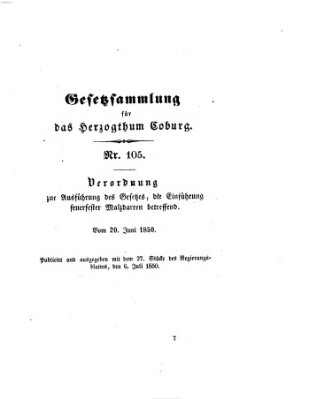 Gesetz-Sammlung für das Herzogtum Coburg (Coburger Regierungs-Blatt) Samstag 6. Juli 1850