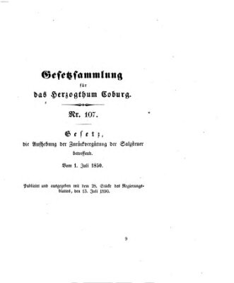 Gesetz-Sammlung für das Herzogtum Coburg (Coburger Regierungs-Blatt) Samstag 13. Juli 1850