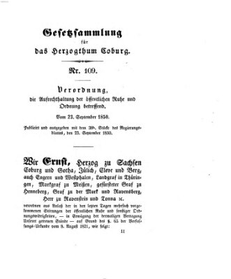 Gesetz-Sammlung für das Herzogtum Coburg (Coburger Regierungs-Blatt) Montag 23. September 1850