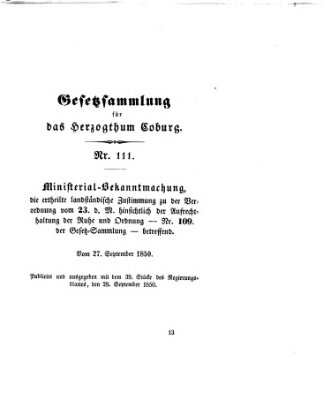 Gesetz-Sammlung für das Herzogtum Coburg (Coburger Regierungs-Blatt) Samstag 28. September 1850