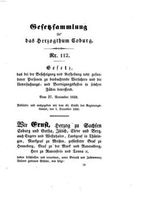 Gesetz-Sammlung für das Herzogtum Coburg (Coburger Regierungs-Blatt) Samstag 7. Dezember 1850